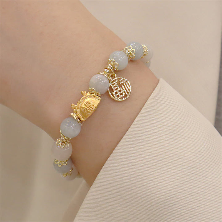 Buddha Stones Rok Smoka Czerwony Agat Kwarc Truskawkowy Czarny Obsydian Jadeit Granat Perła Cynober Pierożek Smok Szczęście Fu Bransoletka - image 21