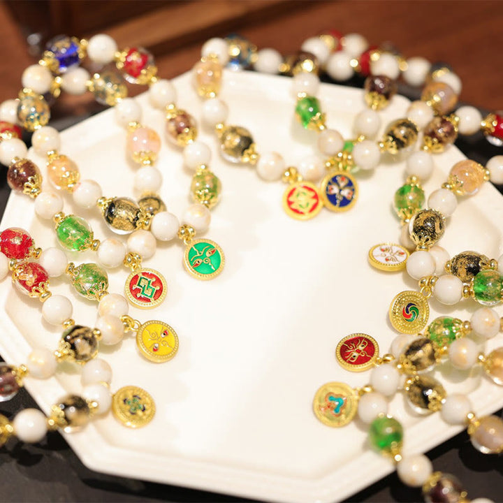 Buddha Stones Tybetańskie Pięć Bogów Bogactwa Fortuny Liuli Szklane Koraliki Kadzidło Popiół Porcelanowe Koraliki Bransoletka z Charmsem