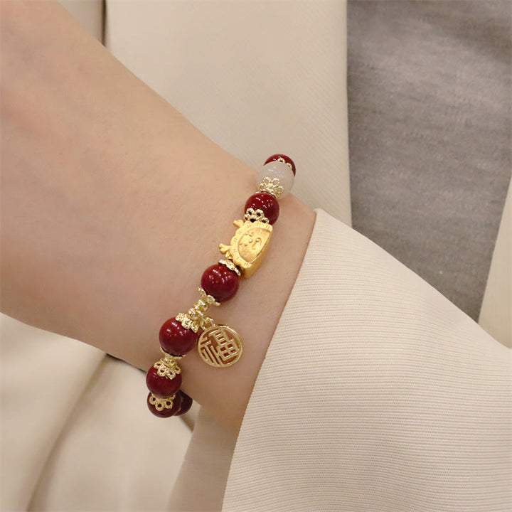 Buddha Stones Rok Smoka Czerwony Agat Kwarc Truskawkowy Czarny Obsydian Jadeit Granat Perła Cynober Pierożek Smok Szczęście Fu Bransoletka - image 34