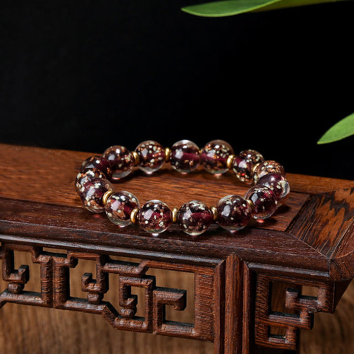 Buddha Stones Złoty Połykający Bestia Rodzina Charm Świecący Fluorescencyjny Liuli Szklany Koralik Bransoletka Sukcesu