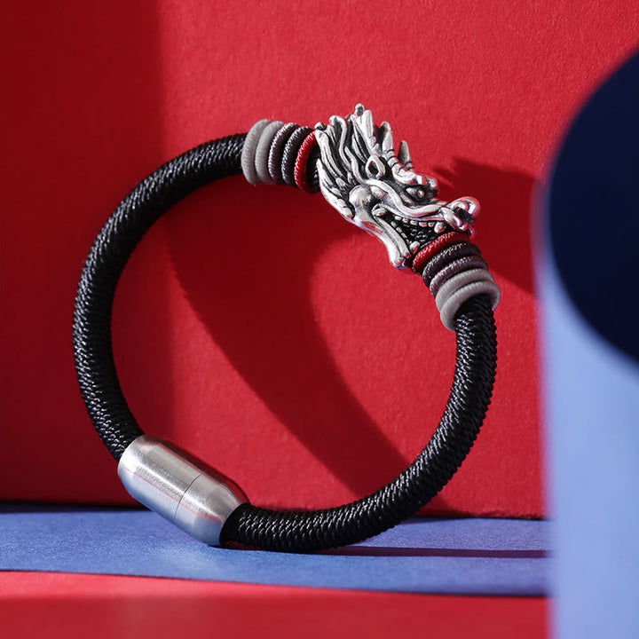 Buddha Stones 999 Srebro Sterlingowe Smok Szczęście Ręcznie Robiona Pleciona Bransoletka Dla Dzieci Dorosłych