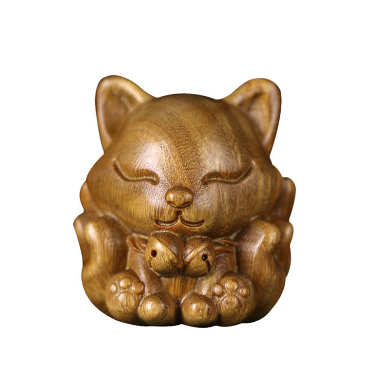 Buddha Stones Mini Dziewięcioogonowy Lis Kość Słoniowa Owoc Sandałowiec Zielony Sandałowiec Błogosławieństwo Dekoracja