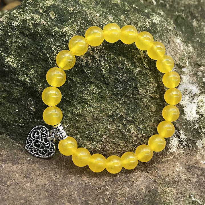 Naturalny kamień szlachetny, bransoletka z zawieszką Lucky Love Heart Stretch