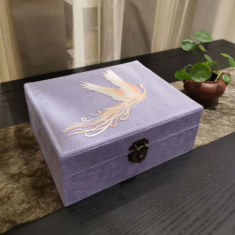 Pudełko na biżuterię Buddha Stones Fioletowy Feniks Organizator Dwuwarstwowe Pudełko do przechowywania biżuterii Flanelowe pudełko