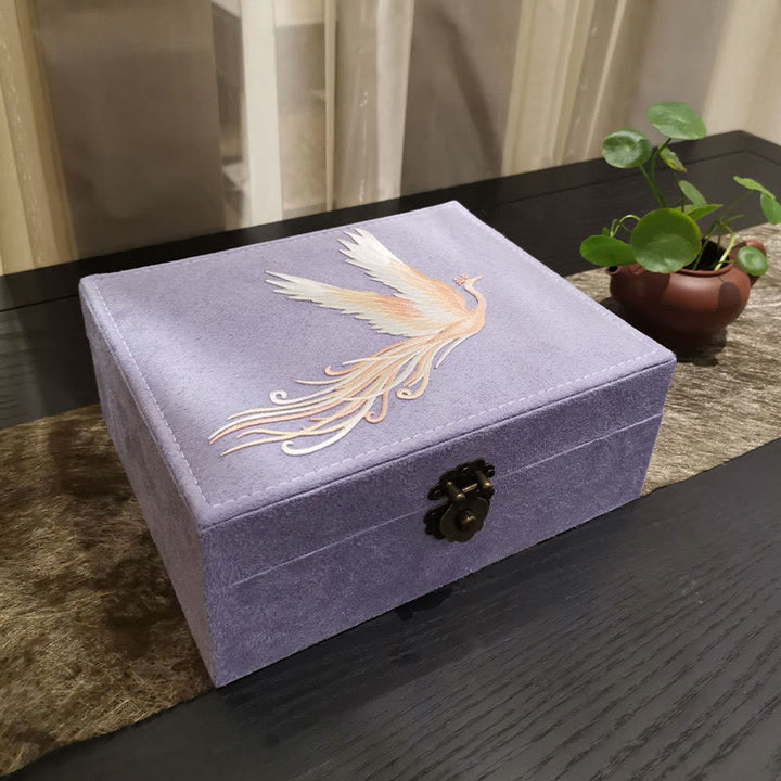 Pudełko na biżuterię Buddha Stones Fioletowy Feniks Organizator Dwuwarstwowe Pudełko do przechowywania biżuterii Flanelowe pudełko
