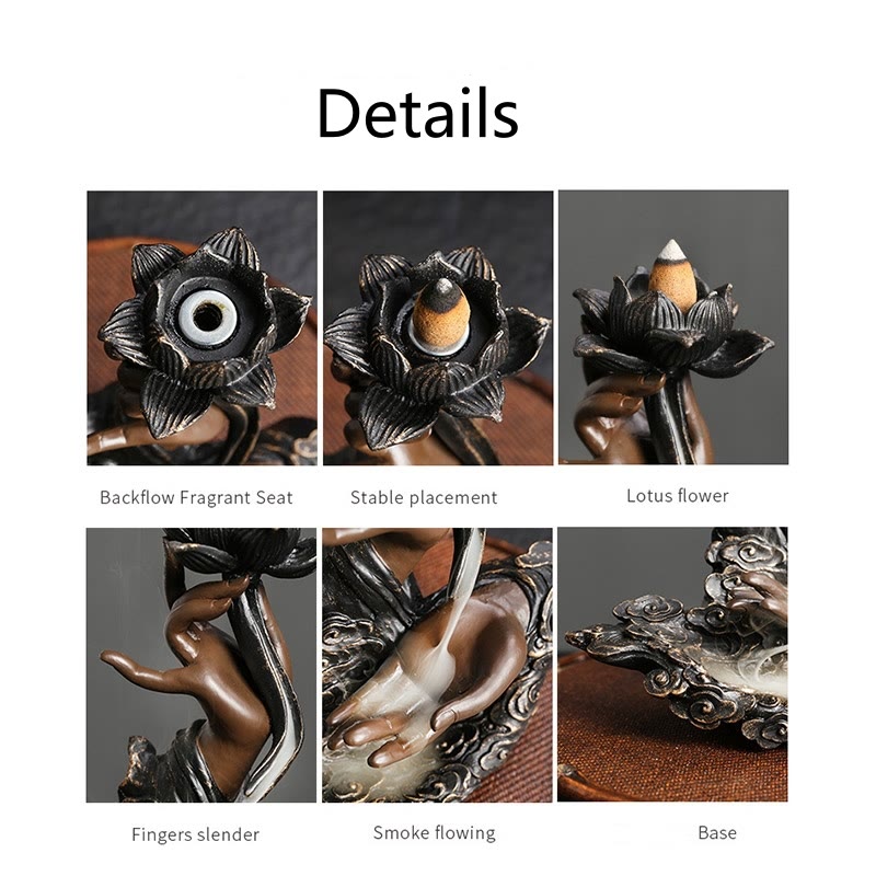 Buddha Stones Lotos Ręka Buddy Pomyślne chmury Wzór Medytacja Żywica Cofanie Kadzidełko