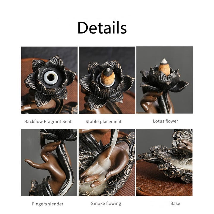 Buddha Stones Lotos Ręka Buddy Pomyślne chmury Wzór Medytacja Żywica Cofanie Kadzidełko