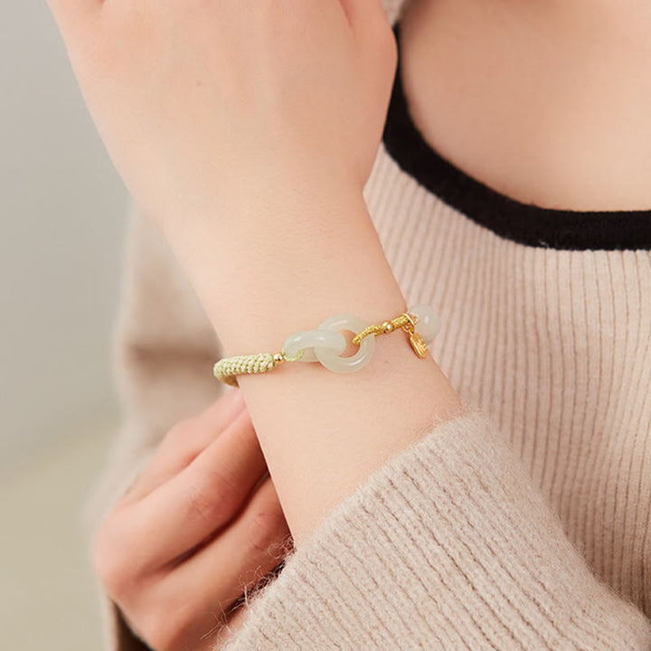 Buddha Stones Naturalne Koraliki Jadeitu Hetian Podwójna Klamra Pokoju Fu Charakter Obfitości Bransoletka Pleciona