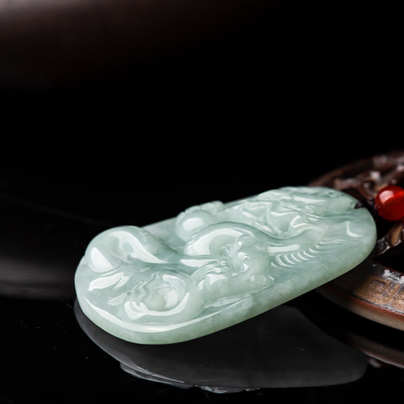 Buddha Stones Chiński Zodiak Latający Smok Jade Ochrona Naszyjnik Wisiorek Sznurek