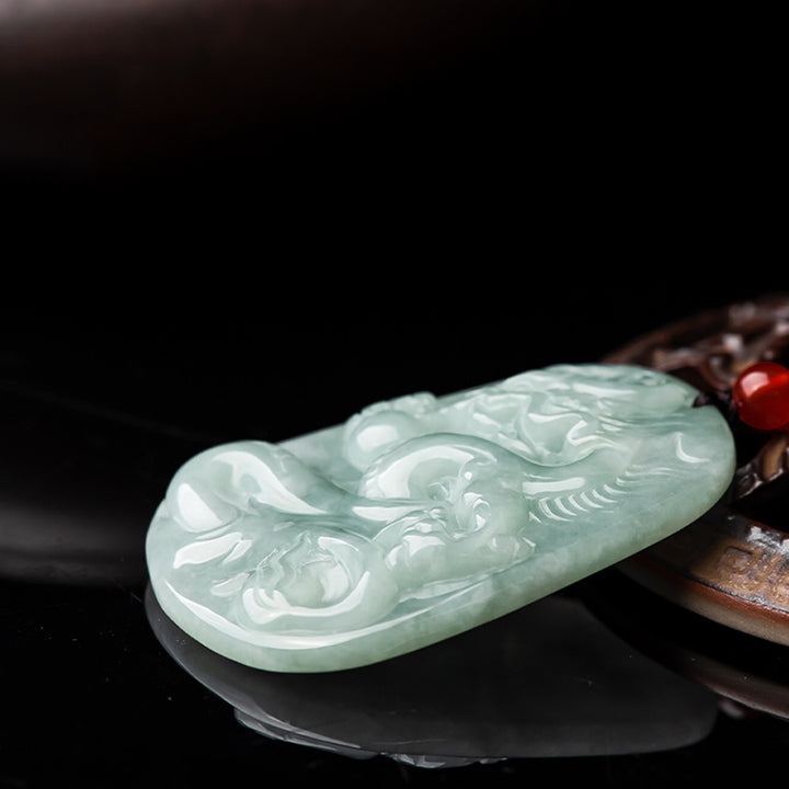 Buddha Stones Chiński Zodiak Latający Smok Jade Ochrona Naszyjnik Wisiorek Sznurek