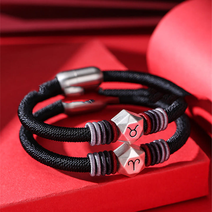 Buddha Stones 999 Srebro Sterling 12 Konstelacji Zodiaku Błogosławieństwo Bransoletka Ręcznie Robiona