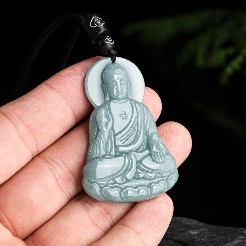 Buddha Stones Amitabha Budda Naturalny Jadeit Lotos Amulet Naszyjnik ze sznurka Współczucie Wisiorek - image 3