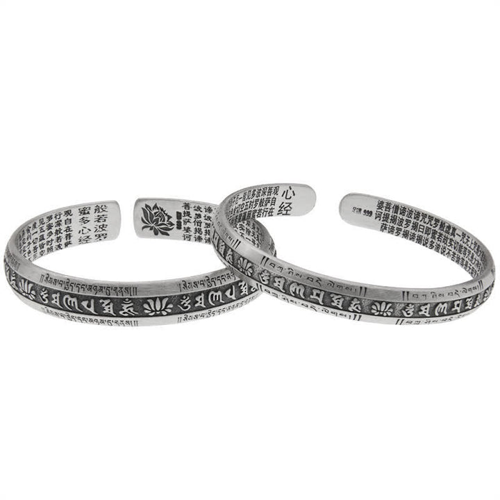 Buddha Stones 999 Srebro Sterlingowe Om Mani Padme Hum Heart Sutra Lotus Bransoletka Pokoju
