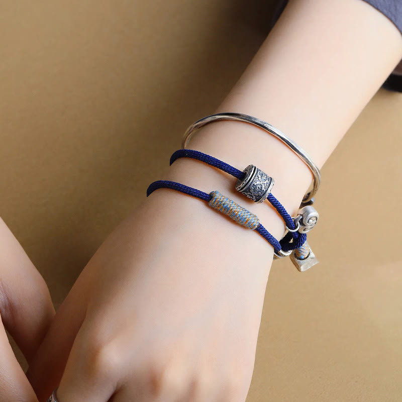 Buddha Stones ręcznie robione tybetańskie Om Mani Padme Hum rzeźbione pomyślne amulet podwójnie owinięta bransoletka sznurkowa