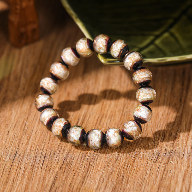 Buddha Stones Tybetańskie Klasyczne Liuli Szklane Koraliki Szczęście Bogactwo Bransoletka