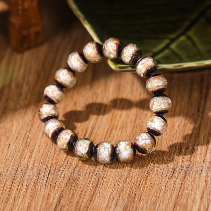 Buddha Stones Tybetańskie Klasyczne Liuli Szklane Koraliki Szczęście Bogactwo Bransoletka