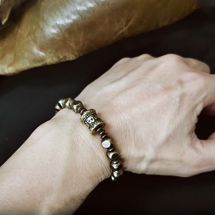 Buddha Stones Tybetańskie Om Mani Padme Hum Rzeźbione Miedź Mosiądz Amulet Bransoletka Skupiająca