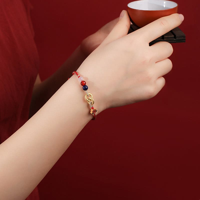 Bransoletka Buddha Stones 925 Sterling Silver Double Peace Buckle Lotus Uspicious