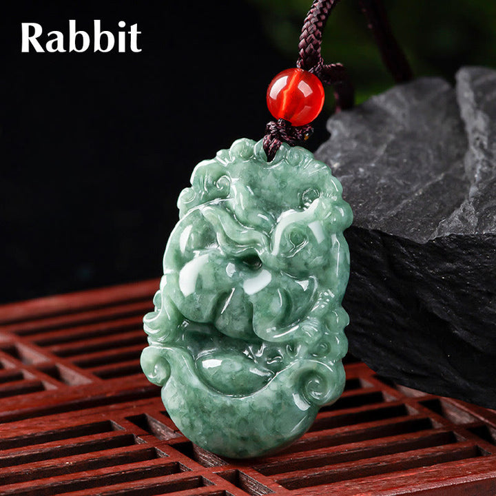 Buddha Stones Naturalny Jadeit 12 Chiński Zodiak Naszyjnik Wisiorek Dobrobytu - Królik - image 18