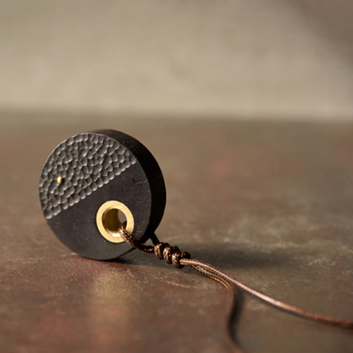 Buddha Stones ręcznie wykonane okrągłe drewno hebanowe miedziany naszyjnik pokoju wisior