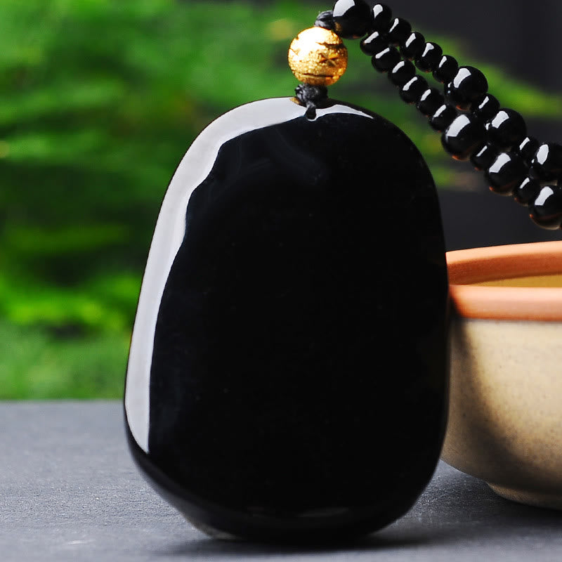 Naszyjnik z zawieszką na szczęście z Buddha Stones 18k pozłacany smokiem obsydian - image 5