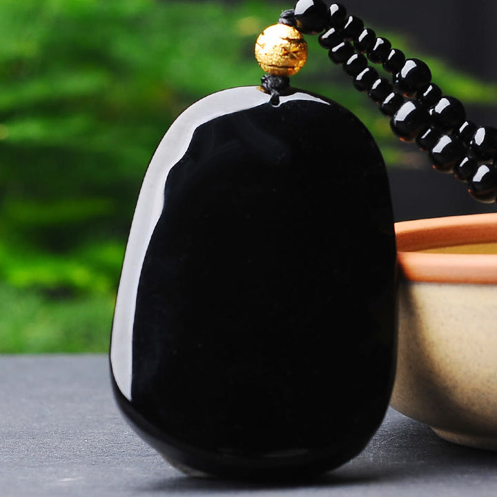 Naszyjnik z zawieszką na szczęście z Buddha Stones 18k pozłacany smokiem obsydian - image 5