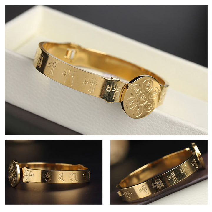 Buddha Stones Yin Yang Lotos Om Mani Padme Hum Mantra Bransoletka Harmonia ze stali tytanowej