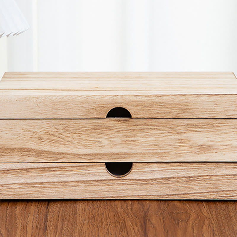 Buddha Stones Retro Beżowe Drewniane Pudełko Na Biżuterię Dwuwarstwowe Pudełko Do Przechowywania Biżuterii Z Lustrem - image 12