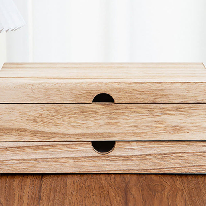 Buddha Stones Retro Beżowe Drewniane Pudełko Na Biżuterię Dwuwarstwowe Pudełko Do Przechowywania Biżuterii Z Lustrem - image 12