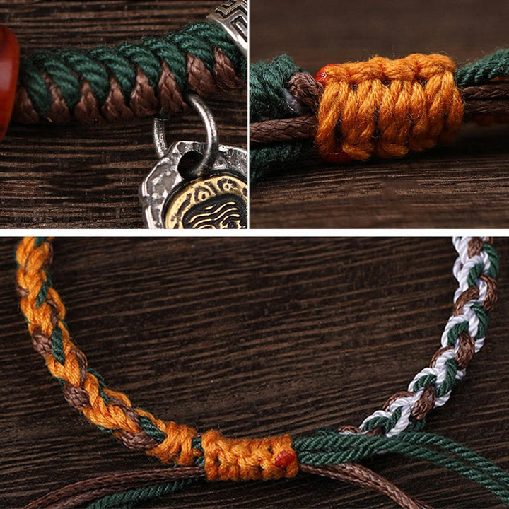 Buddha Stones Ręcznie robione Tybetańskie Srebro 925 Srebro Zakiram Bogini Bogactwa Ochrona Kości Wielbłąda Bransoletka pleciona