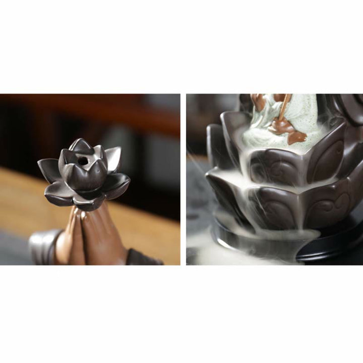 Budda Awalokiteśwara Czenrezig Ksitigarbha Ceramiczny palnik kadzielniczy z błogosławieństwem lotusu