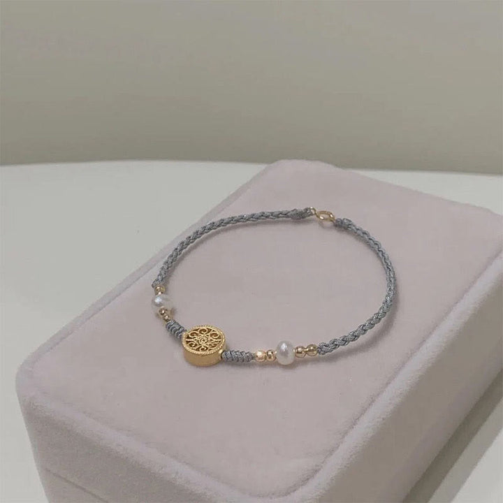 Buddha Stones Miedziana Moneta Drzewko Fortuny Perła Szczęścia Bransoletka Pleciona Niebieska Lina