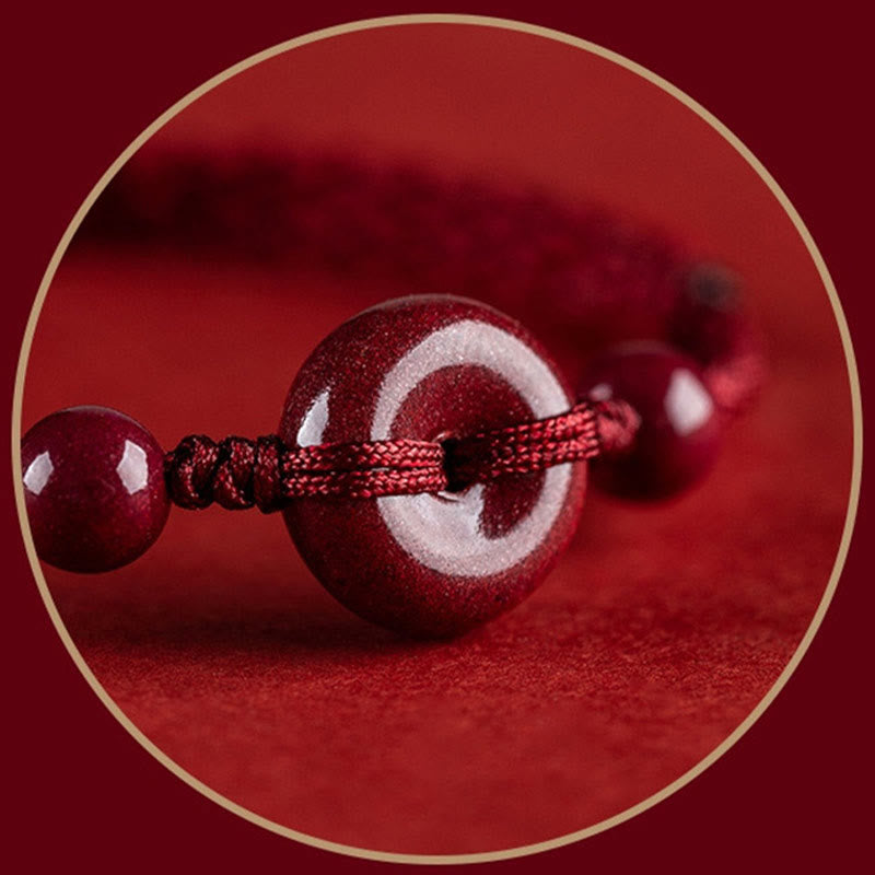 Buddha Stones Ręcznie robione Cynobrowe Klamry Pokoju Bezpieczne i Zdrowe Urok Błogosławieństwa Bransoletka ze Sznurka Bransoletka na Kostkę