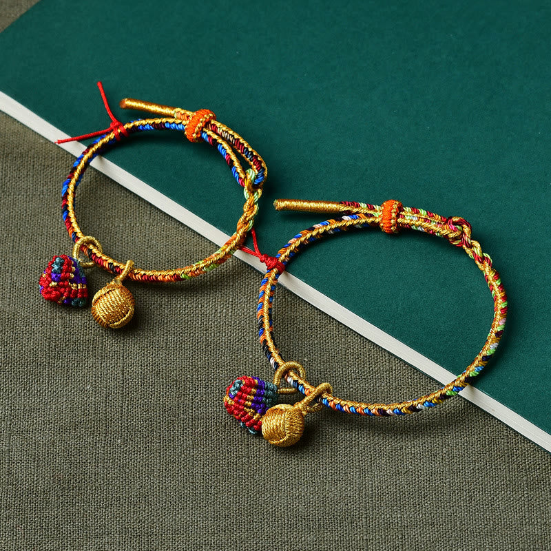 Buddha Stones Kolorowa Lina Szczęścia Ręcznie Robiona Bransoletka Zongzi Złota Kula Charm