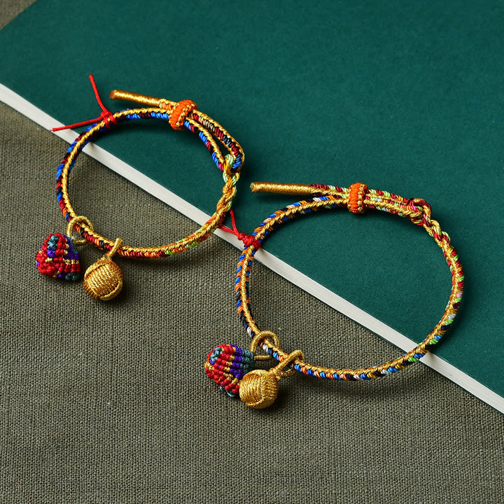 Buddha Stones Kolorowa Lina Szczęścia Ręcznie Robiona Bransoletka Zongzi Złota Kula Charm