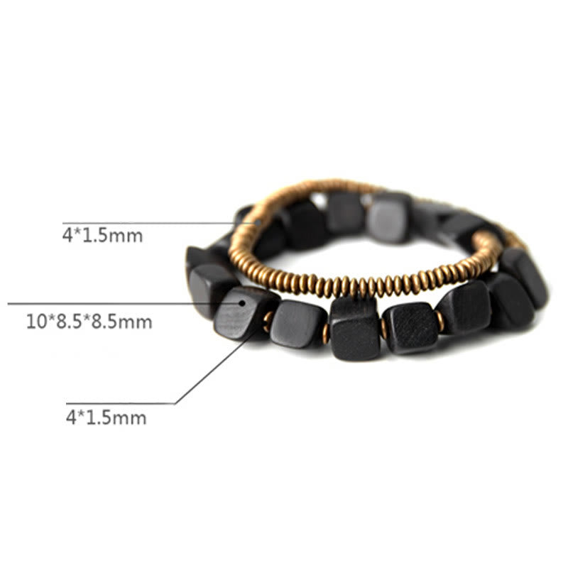 Bransoletka Buddha Stones z drewna hebanowego i miedzi z podwójnym owinięciem w stylu Tybetu