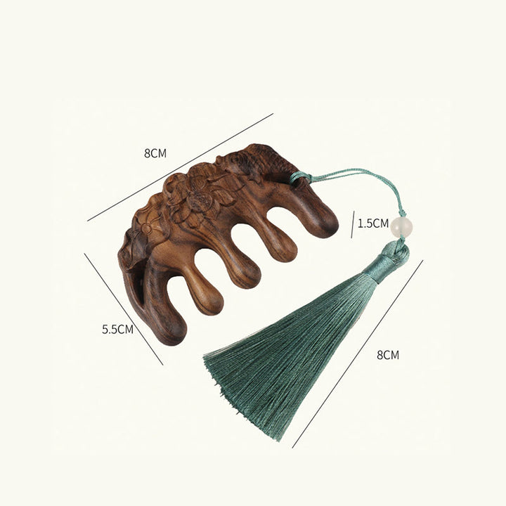 Zielony sandałowiec, kwiaty śliwy, lotos, ryba koi, grawerowany uspokajający grzebień z frędzlami