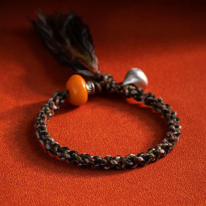 Bransoletka ochronna z bursztynu, waga Steelyard, srebro próby 990, wykonana z Tybetu, ręcznie robiona