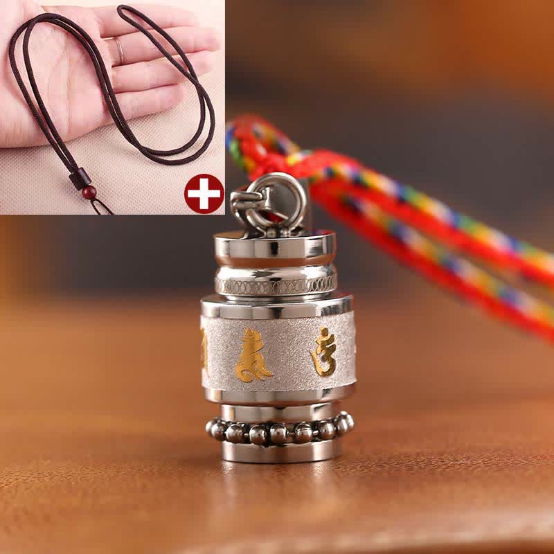 Buddha Stones Tybet Om Mani Padme Hum Shurangama Mantra Tytanowa stal Mądrość Amulet Naszyjnik Wisiorek - 1,2 cm * 1,8 cm - Srebrny - Brązowy sznurek - image 14