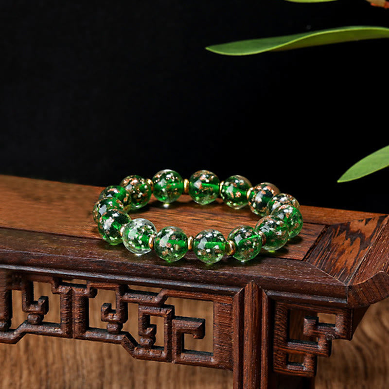 Buddha Stones Złoty Połykający Bestia Rodzina Charm Świecący Fluorescencyjny Liuli Szklany Koralik Bransoletka Sukcesu