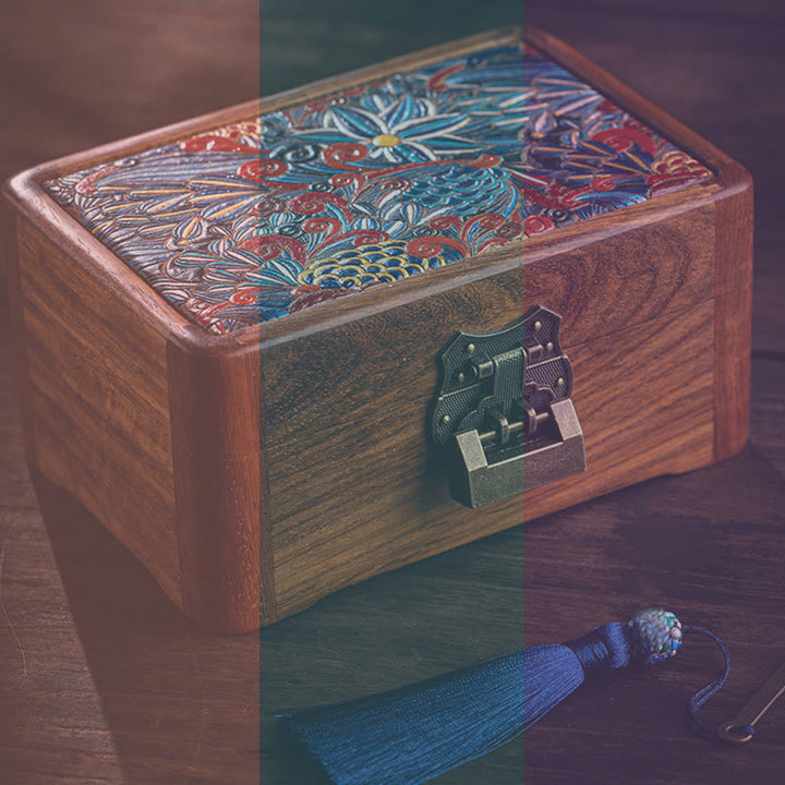 Retro ręcznie robiony kwiatowy wzór palisandrowy pojemnik na biżuterię zamykany na klucz drewniany organizer na prezenty