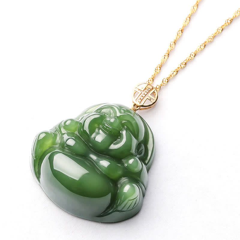 925 Srebro Sterlingowe Śmiejący się Budda Hetian Cyan Jade 18K Złoty Naszyjnik Sukcesu Łańcuszek Wisiorek - image 12