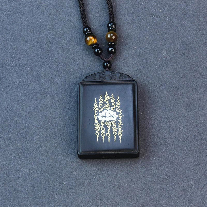 Buddha Stones 999 Srebro Sterlingowe Drewno Hebanowe Inkrustowany Lotos Spokojny Naszyjnik Wisiorek - image 3