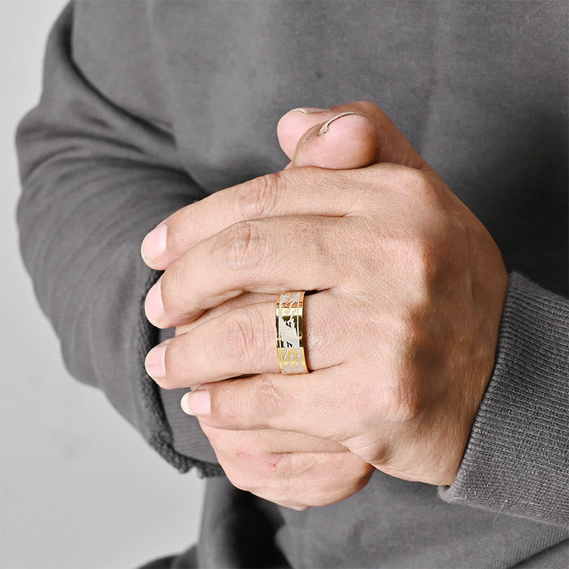 Buddha Stones Smok Rzeźbiony Ochrona Siła Pierścień ze Stali Tytanowej