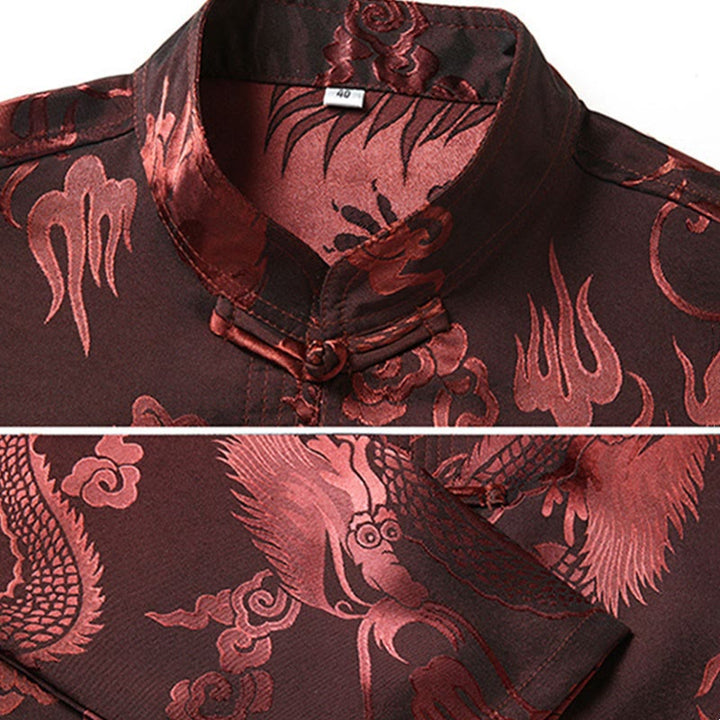 Buddha Stones Tang Suit Mężczyźni Hanfu Chiński Smok Tradycyjne Ubrania Kung Fu Koszula Jednolity Długi Rękaw Płaszcz Bluzki i Spodnie Odzież Męska Zestaw - image 4