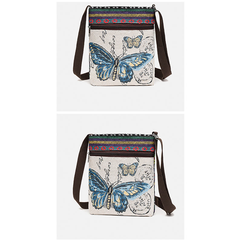 Buddha Stones Słoń Motyl Haftowana Płócienna Torba Tote Torba Na Ramię Torba Crossbody