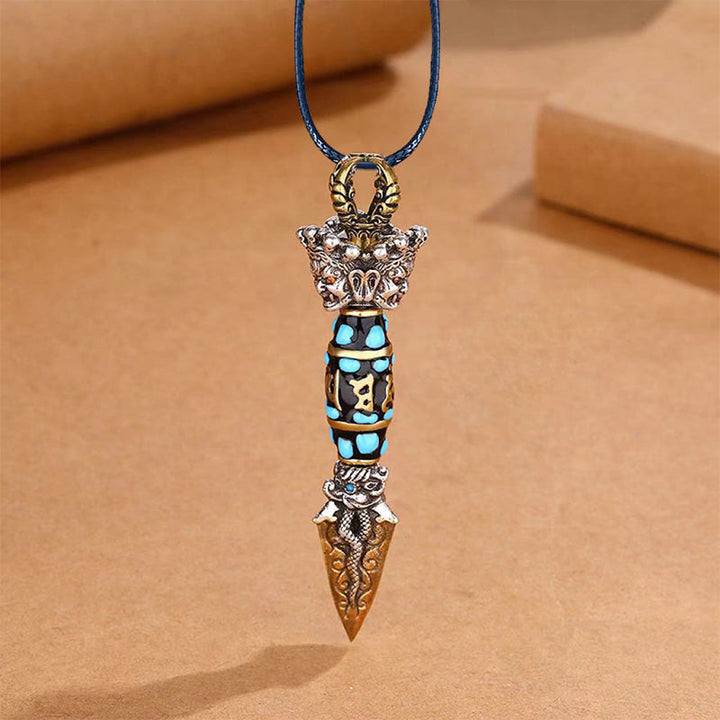 Buddha Stones Tybet Om Mani Padme Hum Dzi Koralik Dorje Vajra Wzór Bogactwo Obrotowy Naszyjnik Wisiorek - Naszyjnik i lina skórzana - image 11