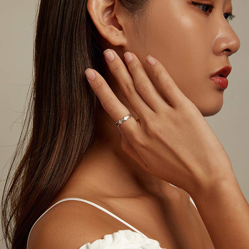 Buddha Stones 925 Srebro Sterling Symbol Hamsa Cyrkon Regulowany Pierścień