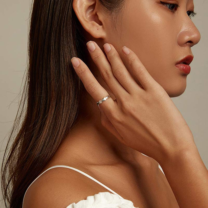 Buddha Stones 925 Srebro Sterling Symbol Hamsa Cyrkon Regulowany Pierścień