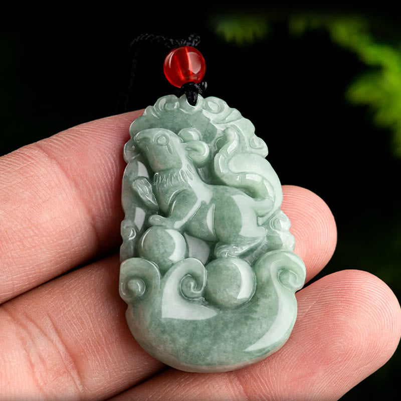 Buddha Stones Naturalny Zielony Jadeit 12 Chiński Zodiak Szczęście Dobrobyt Naszyjnik Wisiorek